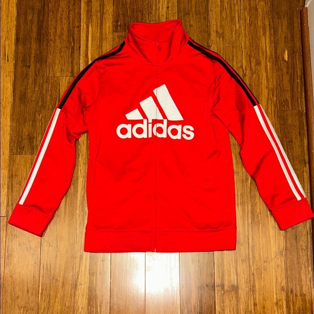 Adidas Kids Red Jacket with White Logo - Picture 2 of 9